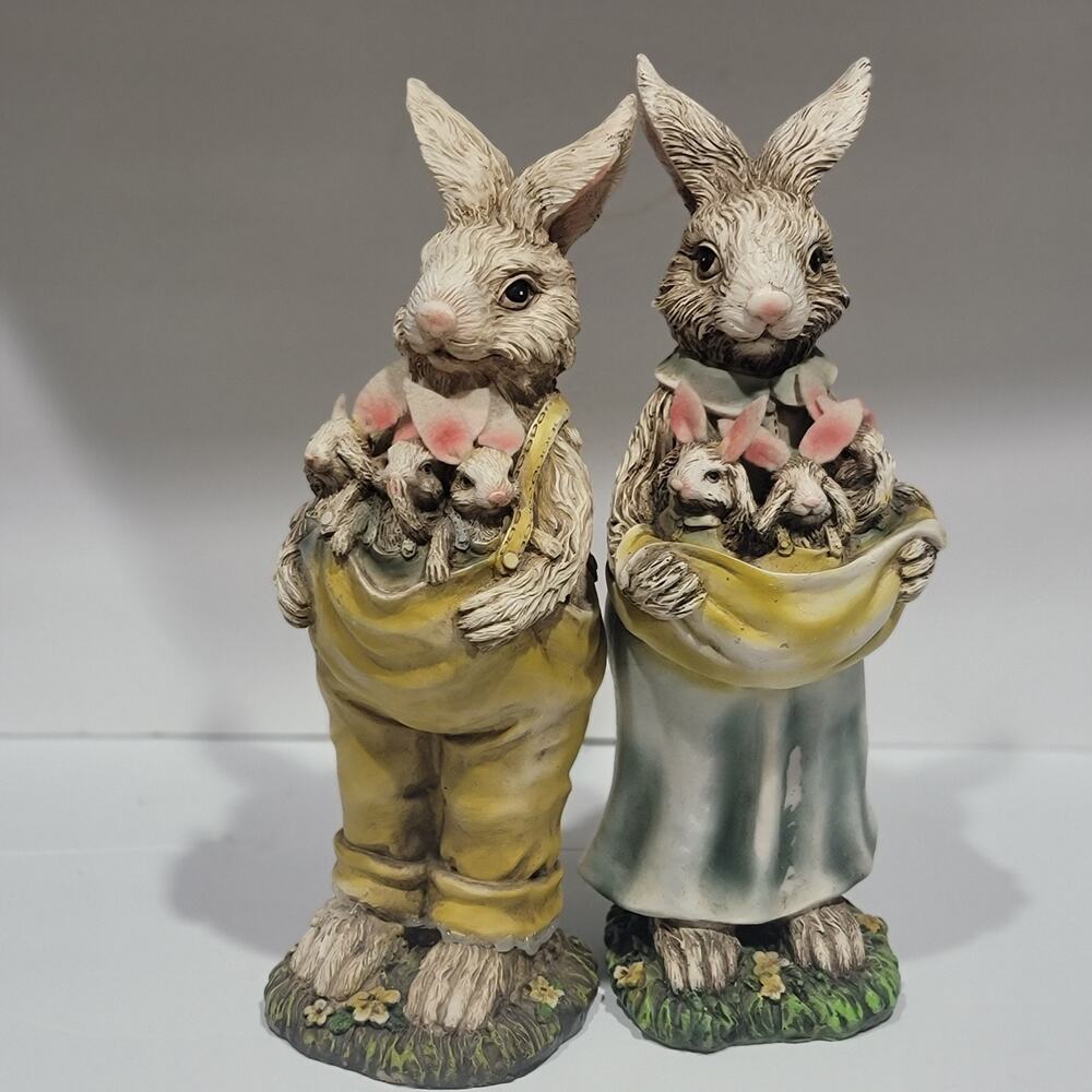 TII Collections Resin Easter Bunny Couple With Babies 13" Boy As Is